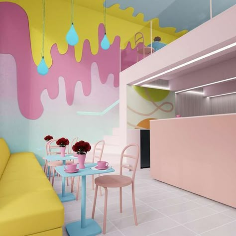 Cake Shop Design, Bakery Design Interior, Bubble Tea Shop, Design Cafe, 70s Interior, Yogurt Shop, Suga Suga, Ice Cream Design, Bakery Design