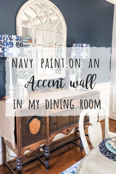 Navy paint on an accent wall in my dining room Navy Dining Room Walls, Blue Dining Room Walls, Dining Room Teal, Warm Dining Room, Dining Room Navy, Dining Room Transformation, Trendy Dining Room, Navy Accent Walls, Dining Room Wall Color