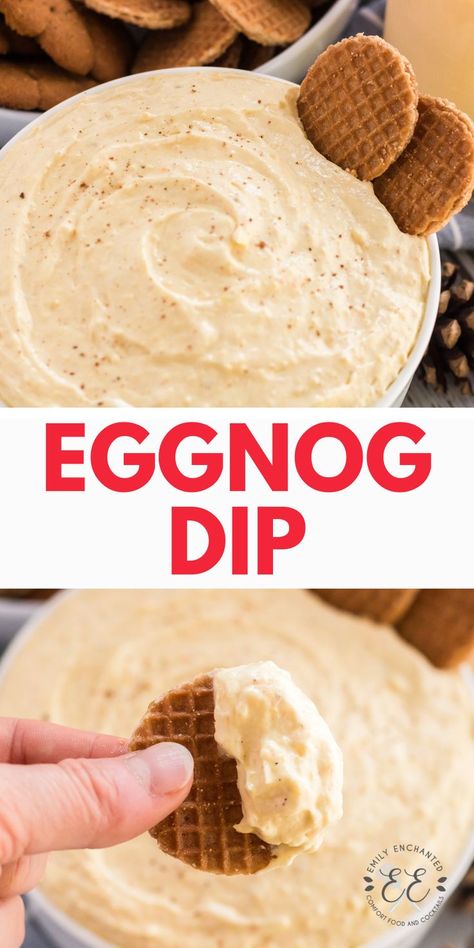 Eggnog Dip is a Christmas dessert dip made with vanilla pudding, whipped topping, eggnog and spices. Dunk your favorite cookies for a yummy treat! Eggnog Dip Recipe, Egg Nog Dip Recipe, Eggnog Dip Recipe Cream Cheeses, Eggnog Dessert Dip, Eggnog Dip, Thanksgiving Dips Dessert, Christmas Desert Dips, Egg Nog Dip, Christmas Fluff Dip