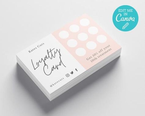 Pink Loyalty Card Template / Modern Rewards Card / Single Sided Printable Loyalty Cards / Editable D #template #icon✏️ Discount Card Design, Loyalty Cards Ideas, Loyalty Card Design, Loyalty Card Template, Cosmic Girl, Loyalty Cards, Online Logo Design, Standard Business Card Size, Makeup Studio