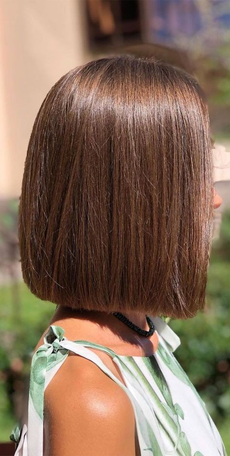 Short Straight Haircuts For Thick Hair, Medium Brown Bob Hairstyles, Dark Color Ideas Hair, Lop Bob Haircuts, Light Brown Hair Long Bob, Straight Lob Hair, Bob Hairstyles Light Brown, One Length Bob Haircut, Light Brown Bob Hair