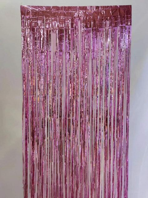 Sweet 16 Inspo Pink, Pink Party Decorations For Adults, Pink Decorations Party Birthday Ideas, Pink House Party, Pink Adult Birthday Party, Barbie Night, Pink Birthday Party Decorations, Tinsel Curtain, Leaving Party