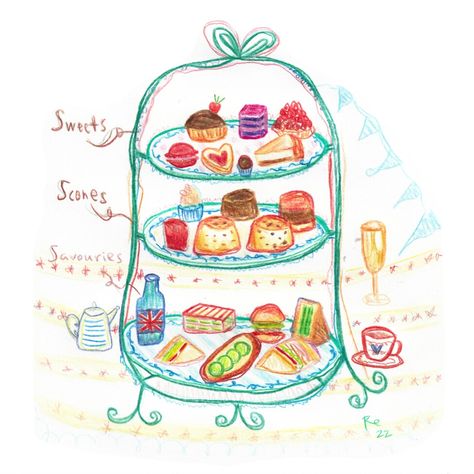 High Tea Illustration, Afternoon Tea Illustration, British High Tea, Tea Pictures, Afternoon High Tea, Tea Time Illustration, Colourful Illustration, Bulletin Journal, Tea Illustration