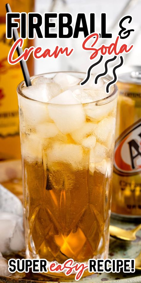 Mix up a Fireball and Cream Soda for bold cinnamon spice and smooth sweetness! This easy cocktail is a perfect crowd-pleaser. Fireball And Cream Soda Recipe, Fireball Cream Soda Drink, Alcoholic Drinks For A Crowd, Fireball And Cream Soda, Appetizer Casserole, Fireball Drinks Recipes, Fireball Cocktails, Fireball Recipes, Fireball Drinks