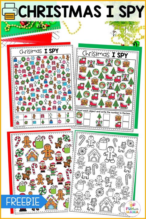 Get 4 Free Christmas I Spy printables with varying levels of difficulty. Color and black and white options available for some holiday cheer! Christmas Ispy Printable, I Spy Christmas Printables For Kids Free, Christmas I Spy Free Printable, Christmas Mazes For Kids Free Printables, I Spy Printables For Kids Free, I Spy Christmas Printable, Free Printable Christmas Activities, Classroom Christmas Party Games, Christmas I Spy