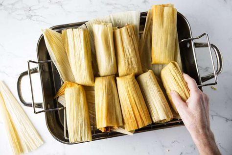 How To Cook Tamales: 3 Ways to Steam Tamales Baked Tamales In Oven, How To Fold Tamales, How To Steam Tamales Without A Steamer, How To Steam Tamales, Crockpot Tamales, Reheating Tamales, Tamales In Crockpot, How To Cook Tamales, Instant Pot Tamales