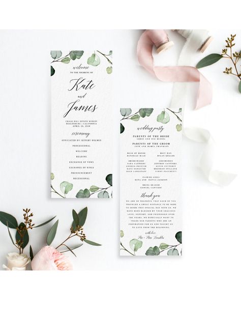 Eucalyptus Wedding Ceremony Program DIY Editable Printable | Etsy Eucalyptus Wedding Ceremony, Creative Wedding Programs, Wedding Program Examples, Modern Wedding Program, Unique Wedding Programs, Printable Wedding Programs, Wedding Ceremony Programs, Wedding Menu Template, Wedding Programs Template