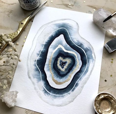 Watercolor Layering, Watercolor Geode, Watercolor Challenge, Watercolour Challenge, 2024 Art, Crystal Drawing, Ink Water, Water Color Art, Art Lessons For Kids