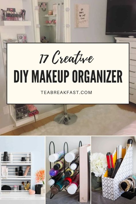 Makeup Storage For Small Spaces, Glam Makeup Room, Diy Makeup Organizer Ideas, Makeup Display Ideas, Wall Makeup Organizer, Diy Makeup Organization, Makeup Storage Cabinet, Wall Mounted Makeup Organizer, Makeup Palette Storage