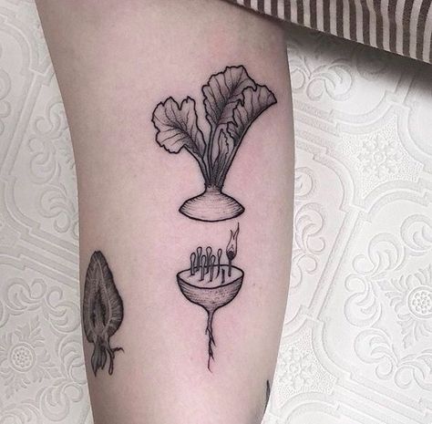 givememoneyfortattoos: “Radish bomb by evedoestattoos on Instagram ” Raspberry Tattoo Black, Radish Spirit Tattoo, Raspberries Tattoo, Radish Tattoo, Bomb Tattoo, Radish Image, Doe Tattoo, Radish Earrings, Tree Tattoo Meaning