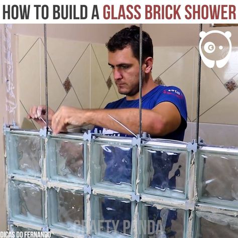 Glass Block Shower Half Wall, Glass Brick Shower Ideas, Glass Brick Window Ideas, Glass Brick Shower Wall, Glass Brick Wall Bathroom, Glass Bricks In Bathroom, Glass Block Wall Ideas, Glass Blocks Wall Bathroom, Glass Block Shower Ideas