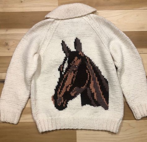 1960s Cowichan Wool Sweater Horse Cardigan Western Wear Western Cardigan, Western Sweater, Horse Sweater, Preppy Boho, Horse Horse, Sweater Season, Handmade Knit, Vintage Patches, Horse Equestrian