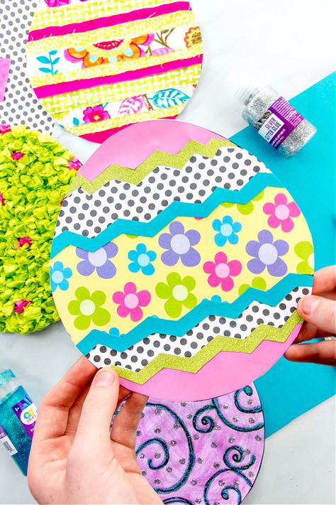 Easy Colorful Easter Egg Designs on Paper | Kids Activities Blog Paper Egg Decorating, Paper Easter Egg Crafts, Paper Easter Eggs, Easter Egg Printable, Easter Egg Craft, Designs On Paper, Egg Craft, Kid Friendly Crafts, Easter Egg Designs