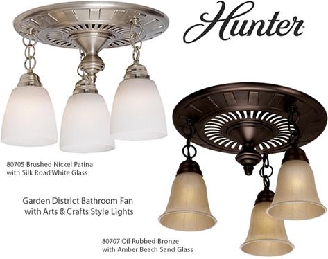 Hunter 80705, 80707 Garden District Bathroom Fan with Arts & Crafts Style Lights Bathroom Ceiling Lights With Exhaust Fan, Bathroom Fans Exhaust With Light, Kitchen Ceiling Fan, Bathroom Fan Light, Bath Exhaust Fan, Ceiling Fan Bathroom, Sand Glass, Bathroom Exhaust Fan, Bathroom Fan