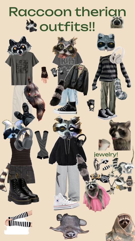 Raccoon Therian, Therian Outfits, Raccoon Mask, Grunge Fits, Fairycore Grunge, Earthy Outfits, Scene Kids, Cat Mask, Mia 3