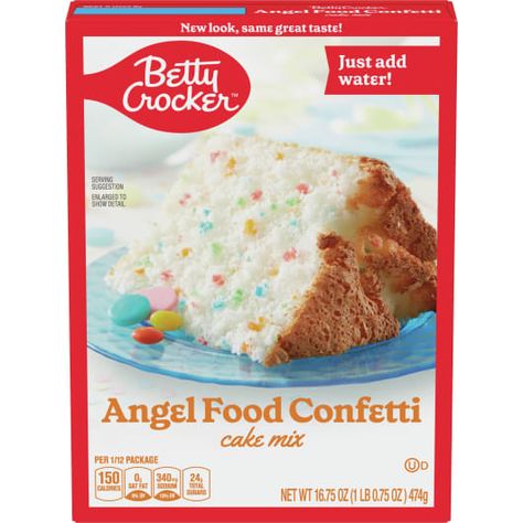 Confetti Angel Food Cake, Fat Free Desserts, Angel Food Cake Mix, Betty Crocker Cake Mix, Betty Crocker Cake, Nursing Cake, Angel Food Cake Mix Recipes, Cupcake Mix, Confetti Cake