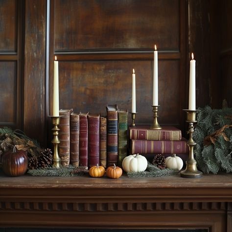 30 Eye-Catching Fall Mantel Decorations You Need to Try Fall Mantle Decor, Mantle Garland, Small Chalkboard, Pumpkin Display, Fall Mantle, Fall Palette, Wooden Bead Garland, Mantle Piece, Clear Glass Jars