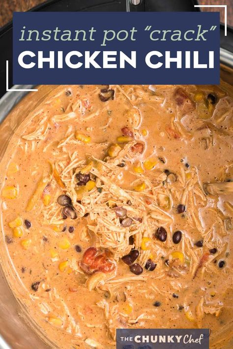 White Chicken Chili Instapot, Chicken Chili Instant Pot, Chili Instant Pot, Creamy Chicken Chili, Stovetop Chili, Chicken Beans, Cream Cheese Chicken Chili, Chunky Chef, Crockpot Ideas