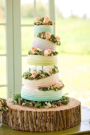 A whimsical wedding cake with topsy-turvy tiers in color blocked pastels! {Katelyn James Photography} Sleeping Beauty Wedding, Topsy Turvy Cake, Deer Wedding, Disney Wedding Cake, Spring Wedding Cake, Summer Wedding Cakes, Wedding Cake Photos, Buttercream Wedding Cake, Amazing Wedding Cakes