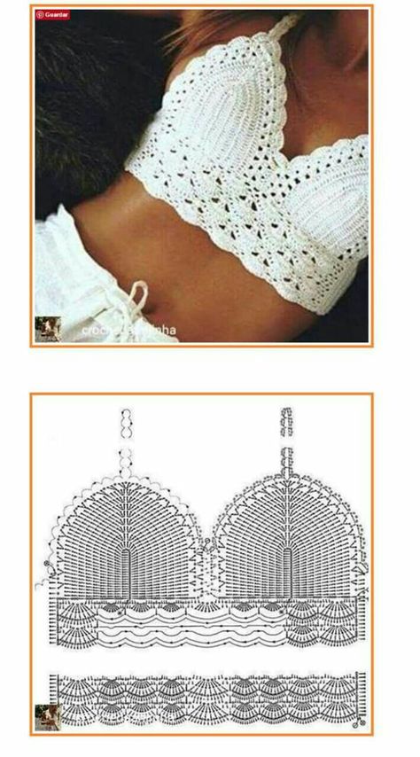 Crochet Bra Pattern, Crochet Halter Top Pattern, شال كروشيه, Crochet Stitches Guide, Crochet Bra, Crochet Crop Top Pattern, Mode Crochet, Crochet Ladies Tops, Crochet Bralette