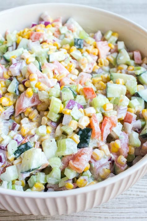 Simple Salads Recipes For Dinner, Chopped Vegetable Salad Recipes, 12 Tomatoes Recipes Salads, Easy Side Dishes For Dinner Quick Simple, Spring Potluck Ideas, Fresh Vegetable Salad Recipes, Chopped Vegetable Salad, Fresh Vegetable Salad, Spring Side Dishes