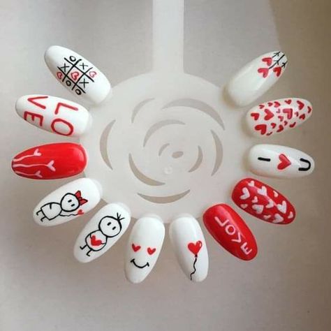 Valentines Designs, Nails Valentine, New Years Nail Art, Nails Valentines, Valentine Nail Art, Different Nail Designs, Nail Designs Valentines, Nails Only, White Nail