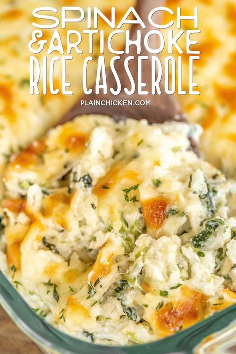 Spinach Artichoke Rice, Artichoke Rice, Ricotta Cream Cheese, Ricotta Cream, Casserole Side Dishes, Spinach Casserole, Cheese Mozzarella, Veggie Casserole, Rice Casserole Recipes