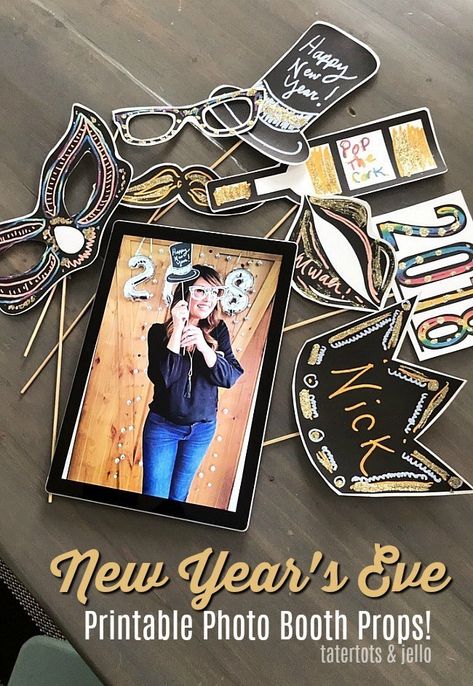 New Year's Eve Photo Booth Props New Years Eve Printables, New Years Eve Photo Booth, New Years Eve Music, New Years Craft, New Year's Eve Crafts, New Years Eve Ideas, Kids New Years Eve, Winter Entertaining, New Years Eve Party Ideas