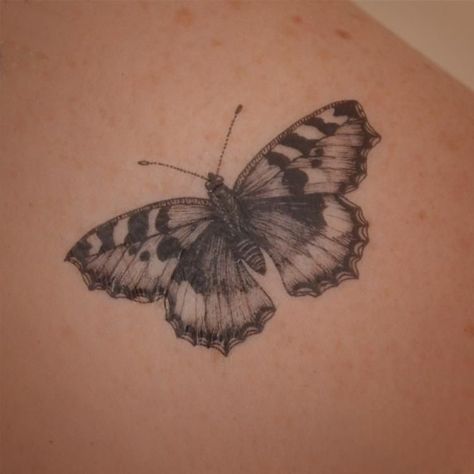 Small Blue Butterfly, Black Ink Tattoo, Butterfly Temporary Tattoo, Tortoiseshell Butterfly, Realistic Butterfly Tattoo, Butterfly Tattoo Cover Up, Easy Tattoos, Butterfly Name Tattoo, Birthday Tattoo