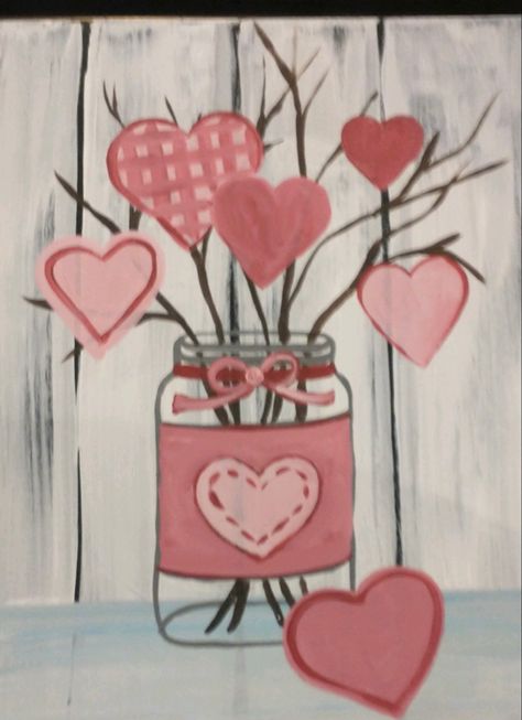 Valentines Canvas Painting Ideas Easy, Valentine's Day Painting Ideas, Valentines Day Art Painting Canvases, Easy Valentines Canvas Painting, Valentines Paint And Sip Ideas, Valentine Easy Painting, February Painting Ideas, Valentine Canvas Ideas, Easy Valentine Canvas Painting Ideas