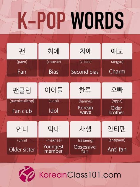 K-Pop Words #kpop #koreanclass101 #korean #learnkorean #koreanwords Korean Slang, Learn Basic Korean, Learn Korean Alphabet, Easy Korean Words, Learn Hangul, Materi Bahasa Jepang, Learn Korea, Korean Writing, Korea Language