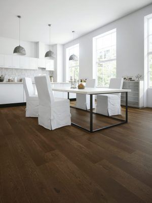 Dark Floorboards, Dark Timber Flooring, Dark Timber Floors, Hardwood Floor Colors, Engineered Timber Flooring, Timber Floors, Round Tiles, Interior Design Presentation, Feature Tiles