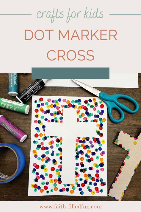 Dot art cross craft Canvas Cross Painting, Cross Dot Painting, Cross Crafts For Kids, Toddler Bible Crafts, Fingerprint Art Kids, Scripture Painting, Toddler Bible, Marker Crafts, Fingerprint Art