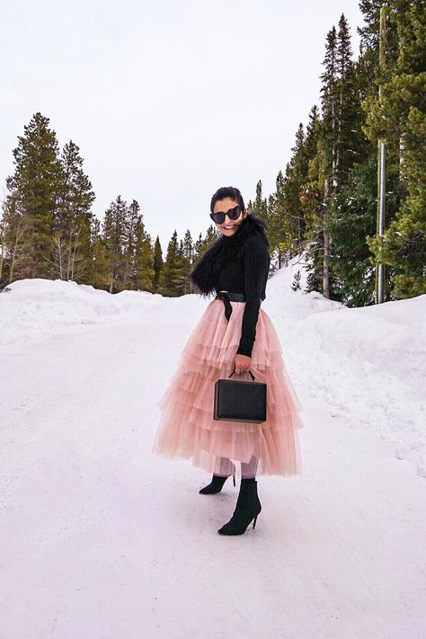 Click through to see my FAVORITE tulle skirt - Comes in Black and Blush   ShirinAskari.com  .  .  .  #tulle #tulleskirt #fashioninspo #fashionstyle #winteroutfit #chicstyle #blushtulle #sjp #ruffled #chicwish Blush Tulle Skirt Outfit, Tulle Skirt With Boots, Pink Tutu Skirt Outfit, Pink Tulle Skirt Outfit, Switzerland Outfits, Blush Tulle Skirt, Pink Skirt Outfits, Tutu Skirt Outfit, Tulle Skirts Outfit