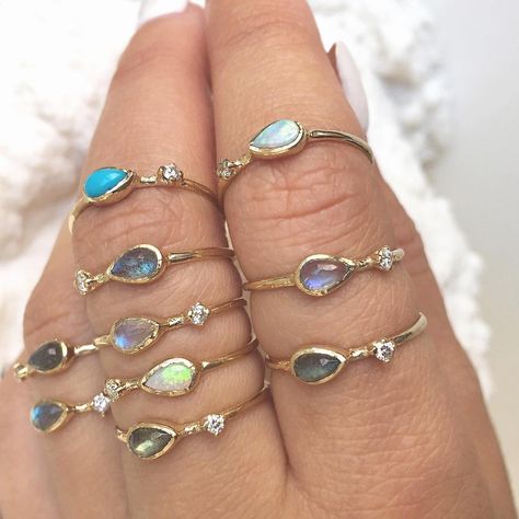 Misa Jewelry: “Aurora and Constellation Rings" Australian Opal Ring, Turquoise Gold Ring, Guiding Light, Gold Gemstone Ring, Labradorite Jewelry, Rainbow Moonstone Ring, Ring With Diamond, Gemstone Engagement, Bridal Bands