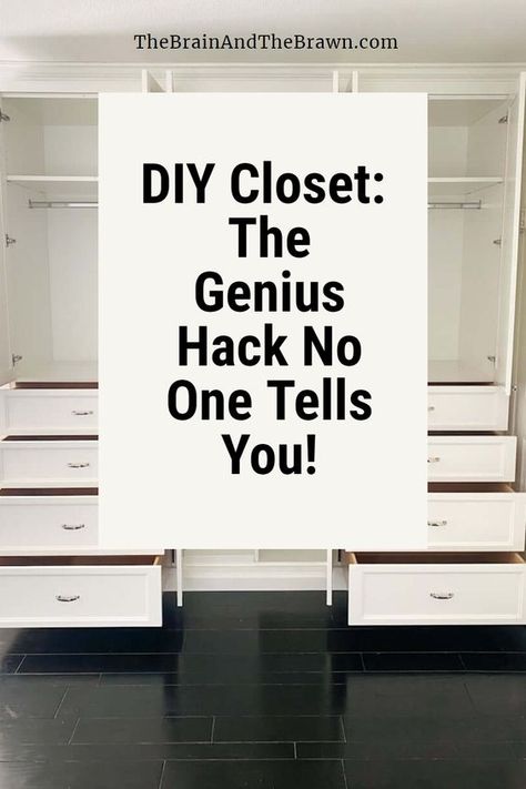 Tap for the perfect solution DIY closet with drawers built ins plans on our blog! #diycloset #builtins #closetwithdrawers #ideas #organization #home #interior #DIY Diy Shelving In Closet, Building A Storage Closet, Closet Niche Ideas, How To Plan Closet Layout, Laundry Room Built Ins Diy, Built In Bedroom Armoire, Closet Drawers Organization, Built In Shelves Bedroom Closet, Closet Shelves And Drawers