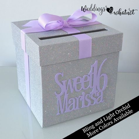 Sweet 16 Card Box Ideas, Lavender Quinceanera Ideas, Card Box Ideas, Money Card Box, Sweet 15 Party Ideas, Diy Prom, Sweet 16 Decorations, Quinceanera Decorations, Heart Wall Decor