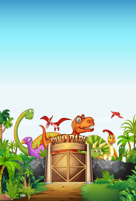 Cartoon summer dinosaur park poster vector background Dinasour Invitation Theme, Dinosaur Birthday Background, Dinosaur Tarpaulin Layout, Dinosaurs Background, Background Dino, Dino Background, Background Dinosaur, Birthday Tarpaulin Design, Tarpaulin Design