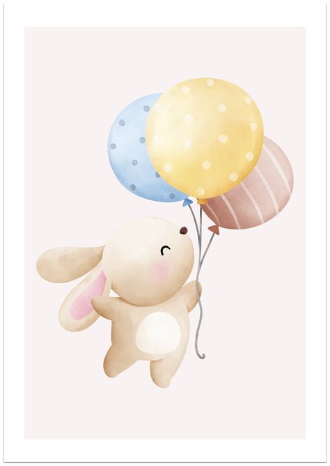 Animal Holding Balloon Drawing, Rabbit Holding Balloons, Rabbit Balloon Animal, Bunny Yoga Illustration, Bunny Hopping Illustration, Photographic Art, Kindergarten, Art