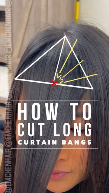 Emily Chen - Salon Education on Instagram: "A throwback to one of my favorite reels - LONG CURTAIN BANGS & one of my favorite ways to cut them. Why dry-cut? You can see where each piece falls as you cut it. You have the option to check as you go. If you don’t love what you see, you can pick up that same piece, fine tune it, drop it & check it again. Dry cuts are ideal for not only curtain bangs, but also long hair, corrective haircuts, naturally straight hair, and anything that requires extra d Long Curtain Bangs, Covering Acne, Bangs Tutorial, Colors 2023, Fall Hair Color Trends, 2023 Hair, Short Homecoming Hair, How To Cut Bangs, Fall Hair Cuts