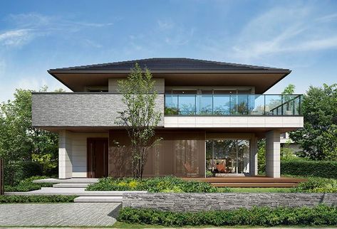 Modern Tropical House, Prairie Style Houses, Mediterranean House Plans, Facade Architecture Design, Contemporary House Exterior, Architecture Model House, Architecture Building Design, Beautiful House Plans, House Front Design