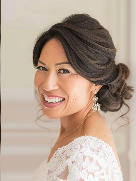 Elegant Wedding Hairstyles for Mother of the Bride: Timeless and Sophisticated Styles Brunette Updo Wedding Front View, Wedding Hairstyles For Mother, Chic Wedding Hairstyles, Mother Of The Bride Hairdos, Elegant Wedding Hairstyles, Modern Pixie, Romantic Braid, Bride Updo, Pixie Cut Styles