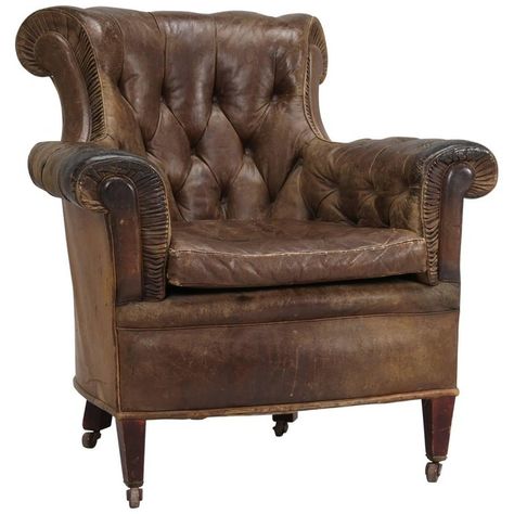 Old Leather Chair, 1800s Furniture, 1800 Furniture, Old Armchair, Antique French Desk, Brown Leather Chair, Antique Armchair, Drowsy Chaperone, Antique French Chairs