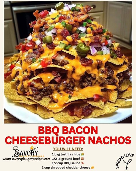 🔥 Ultimate BBQ Bacon Cheeseburger Nachos – The Perfect Game Day Snack! 🍔🧀 Craving something indulgent and bursting with flavor? These BBQ Bacon Cheeseburger Nachos are a crowd-pleaser that will have everyone coming back for more. Quick to make and packed with cheese, bacon, and BBQ goodness, they're perfect for sharing at parties or casual get-togethers. 😋 💬 Let us know your favorite nacho toppings! Don’t forget to save this recipe and tag a friend who’d love this! 🤩 🛒 Ingredients: 1 bag t... Cheeseburger Nachos, Bbq Bacon Cheeseburger, Nacho Taco, Making Bacon, Hearty Sandwiches, Nacho Toppings, How To Make Bacon, Bbq Bacon, Taco Pizza