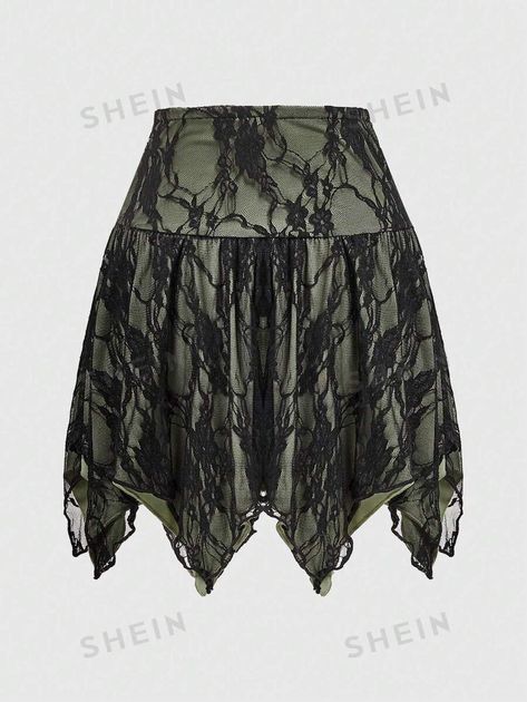 ROMWE Fairycore Women's Patchwork Lace Asymmetric Hem Skirt for Sale Australia| New Collection Online Fairy Core Skirt, Romwe Fairycore, Goth Fairy Core, Png Clothes, Goth Fairy, Women Skirts, Fit Ideas, Hem Skirt, Skirts Online