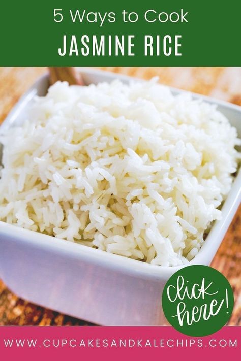 Learn How to Make Jasmine Rice, 5 ways! I’m sharing how to cook jasmine rice on the stovetop, as well as in the rice cooker, Instant Pot, crock pot, and microwave, for perfect, fluffy results every time. Plus, serving suggestions and easy recipes with jasmine rice. Recipes With Jasmine Rice, Cook Jasmine Rice, Perfect Jasmine Rice, Sides For Steak, Rice Recipes Side, How To Reheat Rice, Rice In The Oven, Jasmine Rice Recipes, Gluten Free Side Dishes