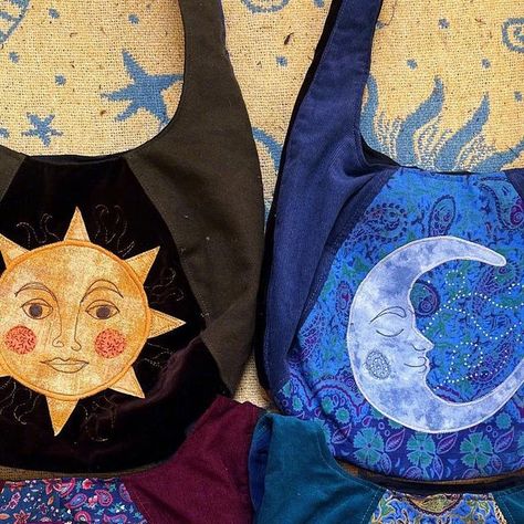 Sapphic Oracle Bag, Cottage Outfits, Moon Bag, Hippie Bags, Craft Markets, Hippie Outfits, Sun And Moon, Handmade Fashion, Sun Moon