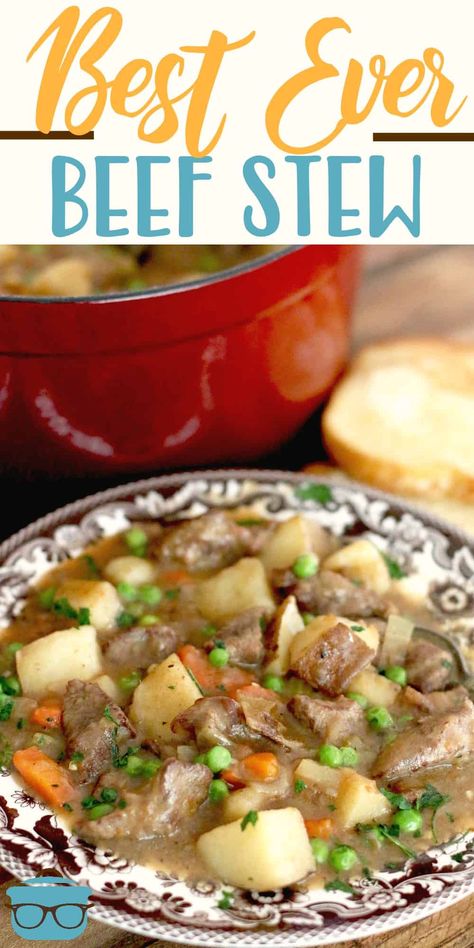 One Pot Best Ever Beef Stew really is the best ever! It's thick and stuffed full of beef, potatoes, carrots, onion, celery and peas! #beefstew #dinner Best Ever Beef Stew, Homemade Beef Stew Recipes, Beef Potatoes, Homemade Beef Stew, Beef Stew Crockpot, Pot Beef Stew, The Country Cook, Beef Stew Meat, Beef Stew Recipe