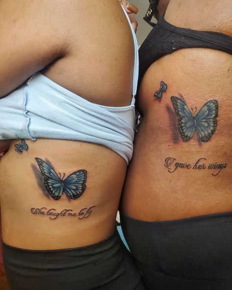 Mom And Daughter Spine Tattoos, Mommy And Daughter Tattoos Ideas, Matching Mom And Daughter Tattoos Black, Mother Daughter Arm Tattoos, Daddy And Daughter Tattoos Black People, Matching Parent Tattoos For Daughter, Daughter Tattoos For Mom Butterfly, Daughter And Mother Tattoos, Mother Daughter Scripture Tattoos