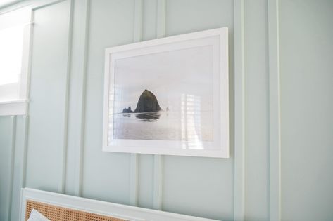 Our board and batten wall diy tutorial is here! We are sharing all the details on how we completed this board and batten accent wall over a weekend and for about $100 (minus tools). It's a great way to bring some texture and color into your room. #diy #boardandbatten #accentwall #coastaldesign #coastal #diytutorial Coastal Board And Batten, Board And Batten Ideas, Modern Coastal Bedroom, Old Bed Frames, Batten Wall, Half Walls, Board And Batten Wall, Old Beds, Wall Diy